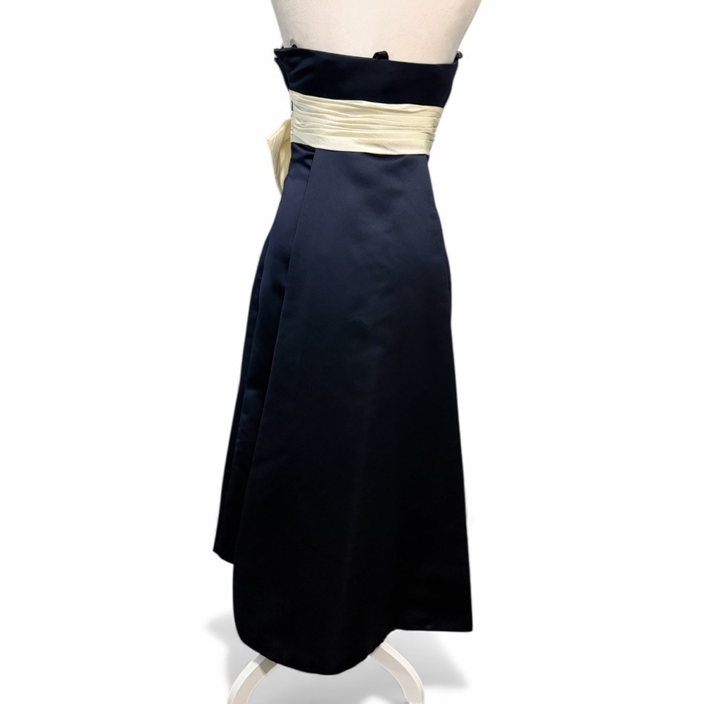 Bill Levkoff Strapless Dress in Deep Blue with Light Cream Bow Sz 10 - Picture 4 of 10